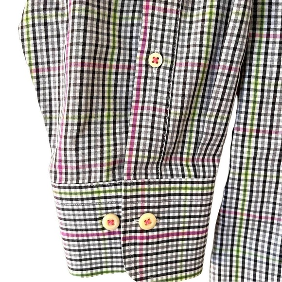 Peter Millar Men’s Large Plaid Green Pink Long Sleeve Button Down Dress Shirt - Picture 6 of 7